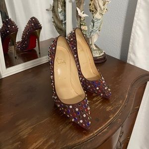 Christian Louboutin Brown Suede Studded Follies Cabo 120 Pumps